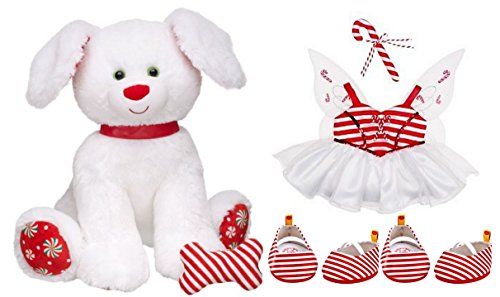 0100001019176 - BUILD A BEAR MERRY MINT PEPPERMINT CANDY HOLIDAY PUPPY DOG 14 IN. STUFFED PLUSH TOY ANIMAL WITH 2 PC. CANDY CANE FAIRY DRESS OUTFIT