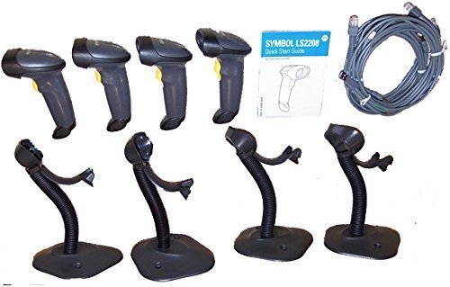 0100001021520 - LOT 4 MOTOROLA SYMBOL LS2208 BAR CODE SCANNER KIT WITH USB CABLE AND INTELLISTAND GOOSENECK STAND (BLACK)