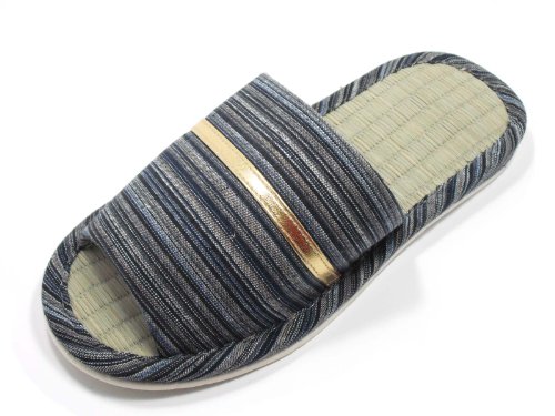 0010000406276 - KNP21301T-MENS STRIP INDOOR TATAMI BAMBOO SLIPPERS/M(7-8), GRAY