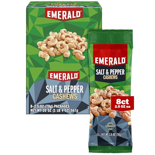 0010300884200 - EMERALD NUTS SALT AND PEPPER SEASONED CASHEWS 8 CT (1-PACK) | 2.5 OZ INDIVIDUAL SNACK TUBES | KOSHER CERTIFIED, NON-GMO, CONTAINS NO ARTIFICIAL PRESERVATIVES, FLAVORS OR SYNTHETIC COLORS