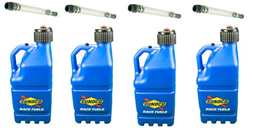 0010315607481 - 4 PACK SUNOCO 5 GALLON BLUE RACE UTILITY JUGS AND 4 DELUXE FILLER HOSES