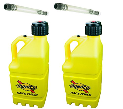 0010315607528 - 2 PACK SUNOCO 5 GALLON YELLOW RACE UTILITY JUGS AND 2 DELUXE FILLER HOSES