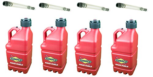 0010315607559 - 4 PACK SUNOCO 5 GALLON RED RACE UTILITY JUGS AND 4 DELUXE FILLER HOSES