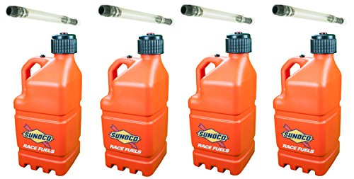 0010315607566 - 4 PACK SUNOCO 5 GALLON ORANGE RACE UTILITY JUGS AND 4 DELUXE FILLER HOSES