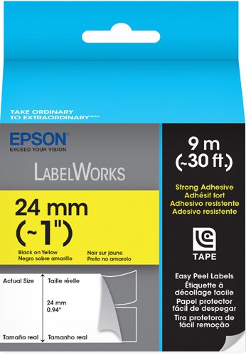 0010343910867 - EPSON LABELWORKS STRONG ADHESIVE EASY PEEL LABEL TAPE CARTRIDGE ~ 1-INCH BLACK ON YELLOW (LC-6YBW9)
