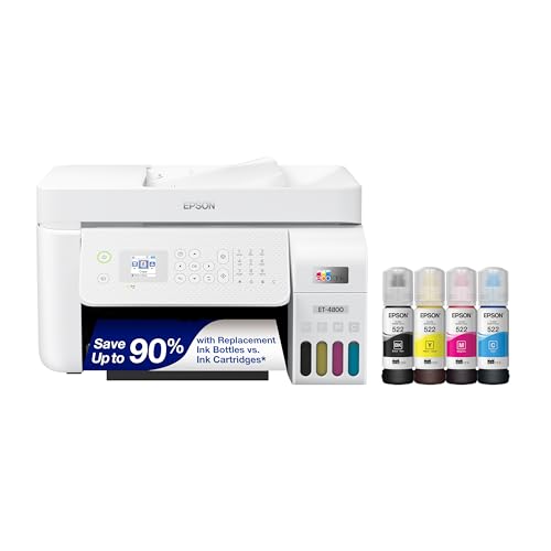 0010343957879 - EPSON ECOTANK ET-4800 WIRELESS ALL-IN-ONE CARTRIDGE-FREE SUPERTANK PRINTER WITH SCANNER, COPIER, FAX, ADF AND ETHERNET – IDEAL-FOR YOUR HOME OFFICE, WHITE