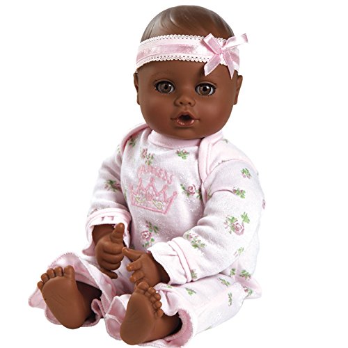 0010475209372 - ADORA PLAYTIME BABY - LITTLE PRINCESS, 13 WASHABLE SOFT BODY PLAY DOLL FOR CHILDREN 12 MONTHS & UP, WITH PINK ROMPER & BOTTLE, DARK SKIN