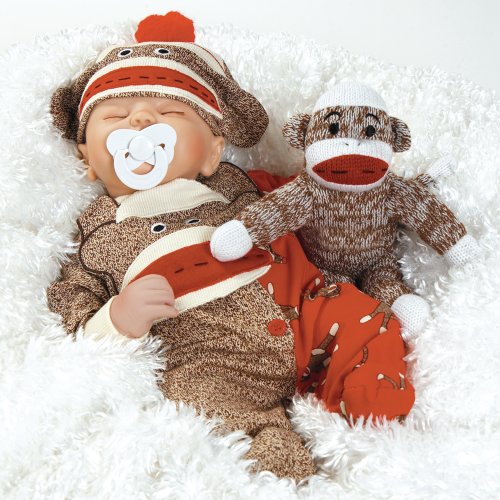 0010475218718 - PARADISE GALLERIES BABY DOLL THAT LOOKS REAL, SOCK MONKEY BUSINESS 16 (WEIGHTED BODY) (ARTIST: ANGELA ANDERSON)