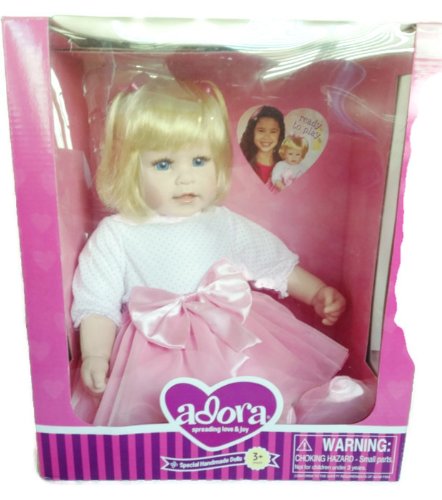 0010475995015 - ADORA DOLL - HANDMADE WITH/LOVE - BLOND HAIR - BLUE EYES - DRESSED IN PINK WITH WHITE DRESS - #995015