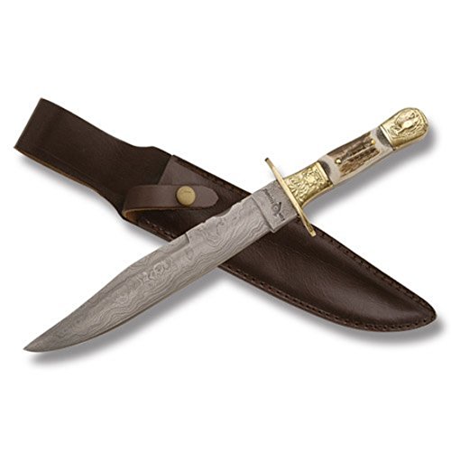 0010577482338 - FOX-N-HOUND KNIVES 601 REVOLUTIONARY WAR STAG/DAMASCUS BOWIE FIXED BLADE KNIFE WITH STAG HANDLES