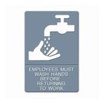 0010736047262 - HYGIENE SIGN, &QUOT;EMPLOYEES MUST WASH HANDS...&QUOT; TACTILE SYMBOL/BRAILLE, 6 X 9 INCHES