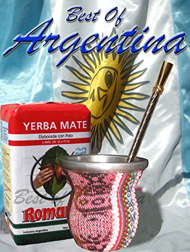 0010831246539 - ARGENTINA MATE KIT: GOURD GLASS INSIDE, INDIAN STYLE FABRIC COVERED + METAL NICKEL STRAW (W/FILTER) + YERBA MATE HERB TEA