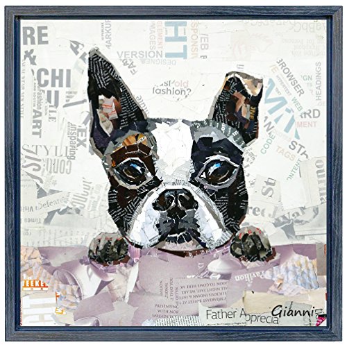 0109120282010 - EMPIRE ART DIRECT FRENCH BULLDOG ORIGINAL HANDMADE PAPER COLLAGE SIGNED BY GIANNI FRAMED GRAPHIC WALL ART