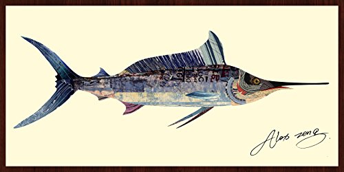0110410282016 - EMPIRE ART DIRECT BLUE MARLIN ORIGINAL DIMENSIONAL COLLAGE HAND SIGNED BY ALEX ZENG FRAMED GRAPHIC WALL ART