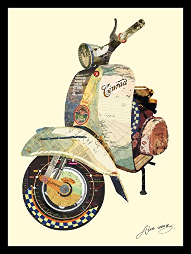 0110540282016 - EMPIRE ART DIRECT SCOOTER ORIGINAL DIMENSIONAL COLLAGE HAND SIGNED BY ALEX ZENG FRAMED GRAPHIC WALL ART