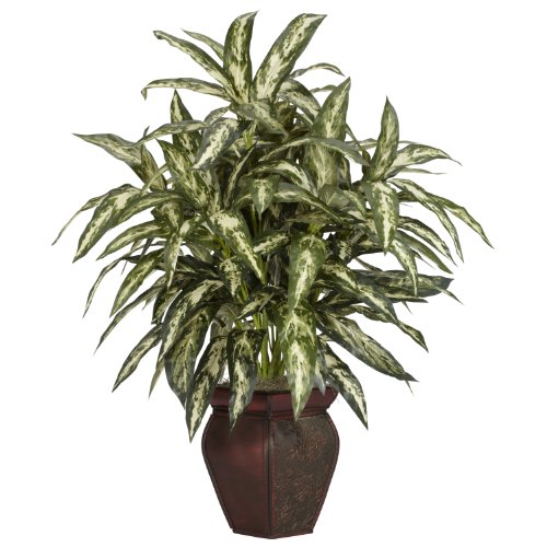 0110709820141 - NEARLY NATURAL 6673 AGLAONEMA WITH VASE DECORATIVE SILK PLANT, GREEN