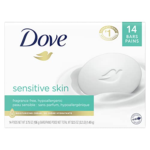 0011111020030 - DOVE BEAUTY BAR MORE MOISTURIZING THAN BAR SOAP FOR SOFTER SKIN, FRAGRANCE-FREE, HYPOALLERGENIC BEAUTY BAR SENSITIVE SKIN WITH GENTLE CLEANSER 3.75 OZ, 14 BARS