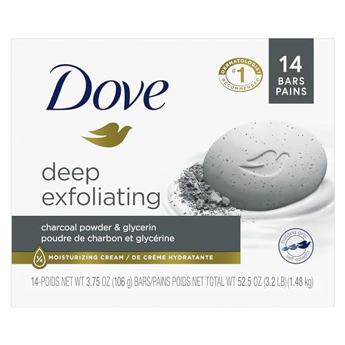 0011111051614 - DOVE BEAUTY BAR SOAP DEEP EXFOLIATING CHARCOAL POWDER & GLYCERIN 14 COUNT,FOR SOFTER, SMOOTHER SKIN,SCRUBS AWAY IMPURITIES 3.75OZ