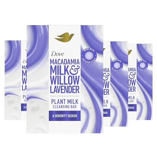 0011111052420 - DOVE PLANT MILK CLEANSING BAR SOAP MACADAMIA MILK & WILLOW LAVENDER SERENITY SEEKER 4 COUNT FOR MOISTURIZED SKIN GENTLE CLEANSER, NO SULFATE CLEANSERS OR PARABENS, 98% BIODEGRADABLE FORMULA 5 OZ