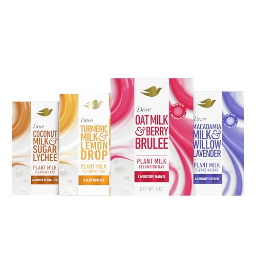 0011111052444 - DOVE PLANT MILK CLEANSING BAR SOAP VARIETY PACK 4 FOR MOISTURIZED SKIN, WITH GENTLE CLEANSERS, SULFATE CLEANSERS, OR PARABENS + 98% BIODEGRADABLE FORMULA, 5 OZ