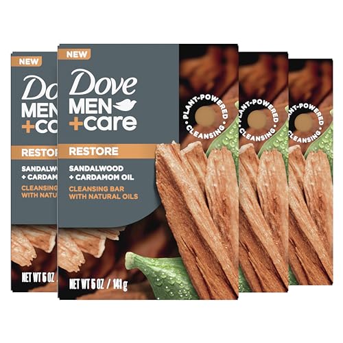 0011111053151 - DOVE MEN + CARE CLEANSING BAR SOAP SANDALWOOD + CARDAMOM OIL 4 BARS TO REBUILD SKIN IN THE SHOWER, A 4IN1 HAIR, BODY, FACE & SHAVING BAR WITH PLANT-BASED CLEANSER AND NATURAL OILS 5 OZ