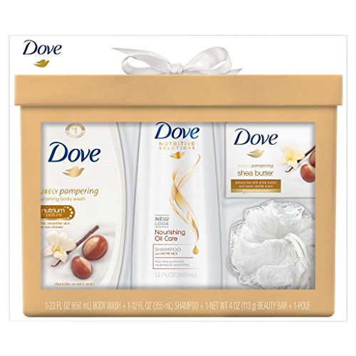 0011111528598 - DOVE SHEA BUTTER PURELY PAMPERING 4 PIECE GIFT BOX