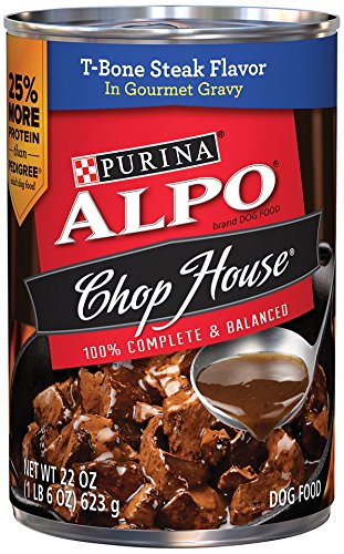 0011132136000 - PURINA ALPO BRAND DOG FOOD CHOP HOUSE T-BONE STEAK FLAVOR IN GOURMET GRAVY WET DOG FOOD, 22 OUNCE CAN, PACK OF 12