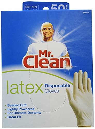 0011171231193 - MR. CLEAN LATEX DISPOSABLE CLEANING GLOVES FOR ULTIMATE DEXTERITY (50 COUNT)