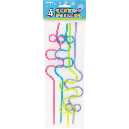 0011179091225 - PLASTIC SQUIGGLE SILLY STRAWS, ASSORTED 4CT