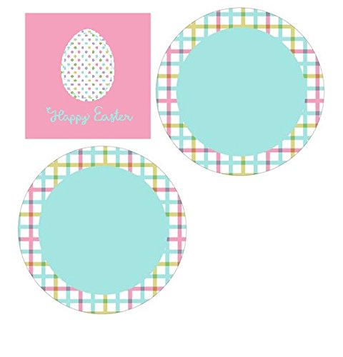 0011179122028 - HAPPY EASTER PARTY PLATE AND NAPKIN SET BUNDLE - 3 ITEMS - INCLUDES 16 PAPER PLATES (2 SETS OF 8), AND 20 NAPKINS. SERVES 16