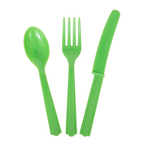 0011179306367 - LIME GREEN PLASTIC CUTLERY SET FOR 8 GUESTS (24PCS)