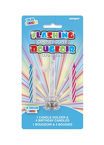 0011179375318 - UNIQUE COLOR CHANGING FLASHING NUMBER 1 BIRTHDAY CANDLE HOLDER-1 CANDLE HOLDER & 4 BIRTHDAY CANDLES