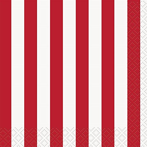 0011179380015 - STRIPED BEVERAGE NAPKINS, RED, 16 COUNT