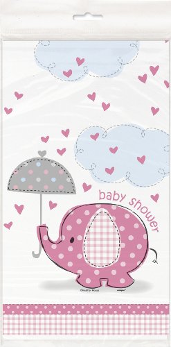 0011179416530 - PINK ELEPHANT BABY SHOWER PLASTIC TABLECLOTH, 84 X 54
