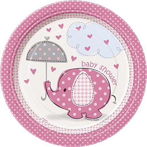 0011179416547 - UMBRELLA ELEPHANT GIRL BABY SHOWER SMALL PAPER PLATES (8CT)