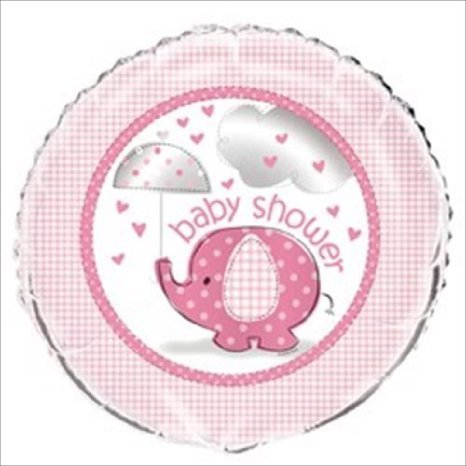 0011179416660 - UMBRELLA ELEPHANT GIRL BABY SHOWER FOIL MYLAR BALLOON (1CT)