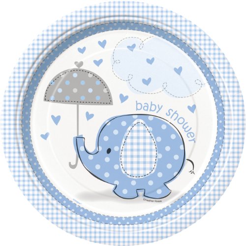 0011179416950 - BLUE ELEPHANT BABY SHOWER DINNER PLATES, 8CT