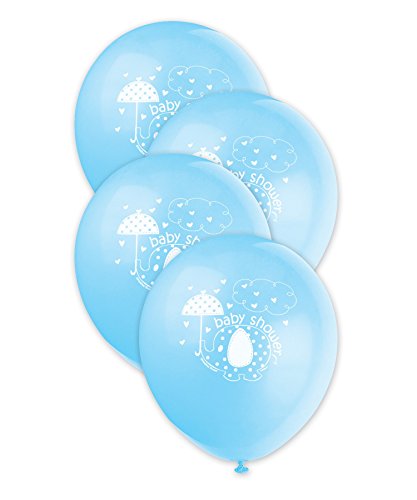 0011179417056 - 12 LATEX BLUE UMBRELLAPHANTS BOY BABY SHOWER BALLOONS, 8CT