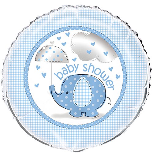 0011179417070 - UMBRELLA ELEPHANT BOY BABY SHOWER FOIL MYLAR BALLOON (1CT)