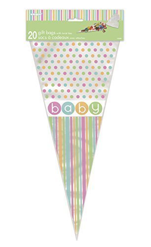 0011179423606 - PASTEL BABY SHOWER CONE CELLOPHANE BAGS, 20CT