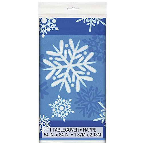 0011179468034 - WINTER SNOWFLAKE HOLIDAY PLASTIC TABLECLOTH, 84 X 54