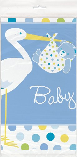 0011179471539 - BLUE STORK BABY SHOWER PLASTIC TABLECLOTH, 84 X 54