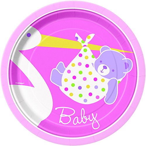 0011179471942 - PINK STORK BABY SHOWER DESSERT PLATES, 8CT