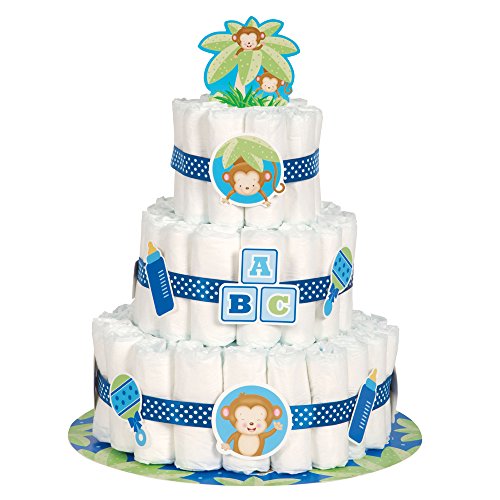 0011179497492 - BOY MONKEY BABY SHOWER DIAPER CAKE KIT, 25PC