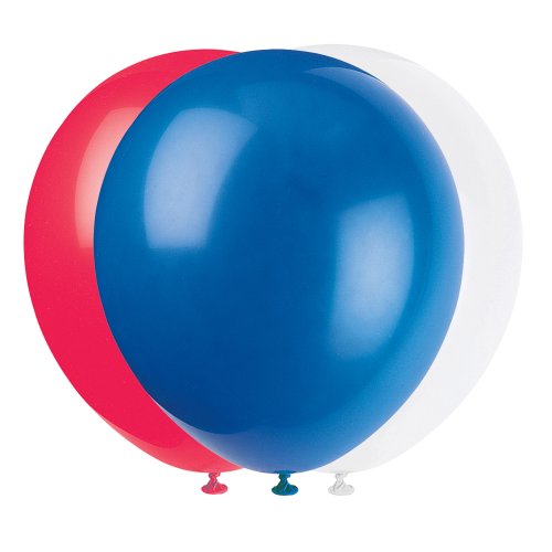 0011179545001 - 12'' LATEX RED, WHITE, AND BLUE BALLOONS, 10CT