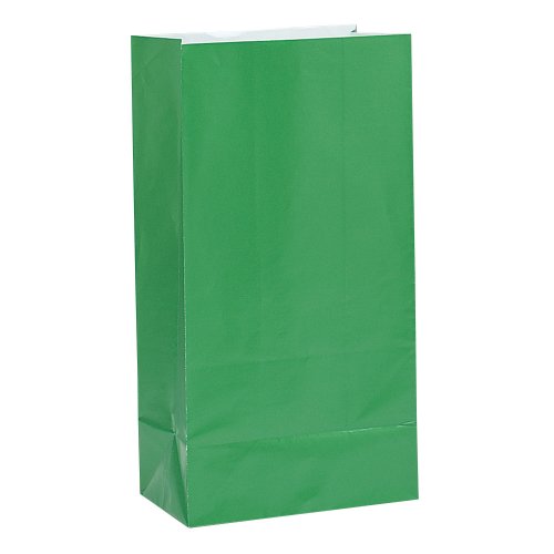 0011179590070 - GREEN PAPER PARTY FAVOR BAGS, 12CT
