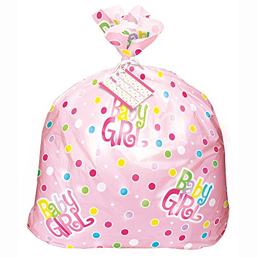 0011179618651 - JUMBO PLASTIC PINK POLKA DOT BABY SHOWER GIFT BAG