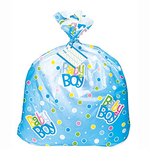 0011179618668 - JUMBO PLASTIC BLUE POLKA DOT BABY SHOWER GIFT BAG