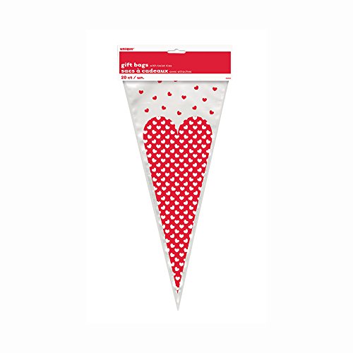 0011179626281 - DOTTED RED HEART CONE CELLOPHANE BAGS, 20CT