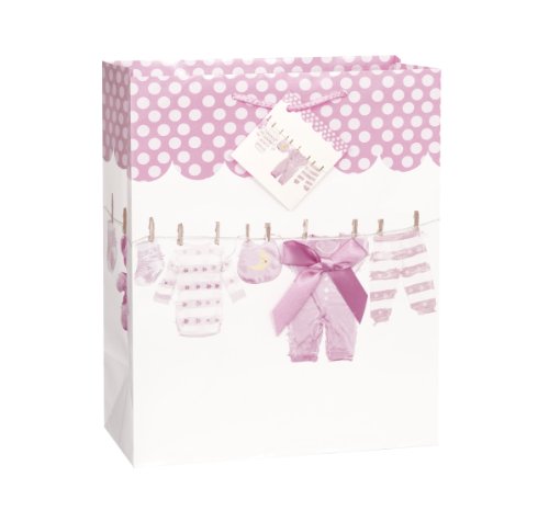 0011179644490 - LARGE PINK BOW CLOTHESLINE BABY SHOWER GIFT BAG